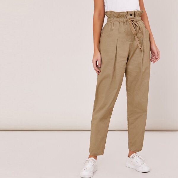 

Paperbag High Waisted Tapered Pants, Khaki