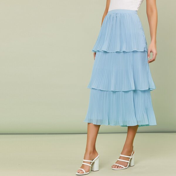 

Pleated Tiered Layer Midi Skirt, Blue