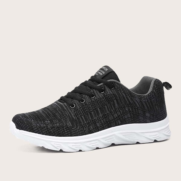 

Men Lace-up Front Knit Sneakers, Black