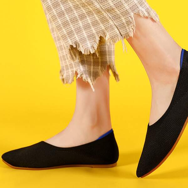 

Wide Fit Point Toe Ballet Flats, Black