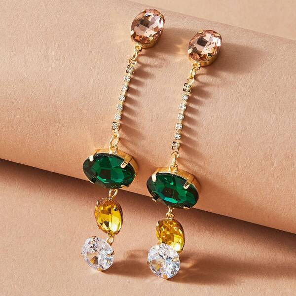 

1pair Gemstone Drop Earrings, Multicolor