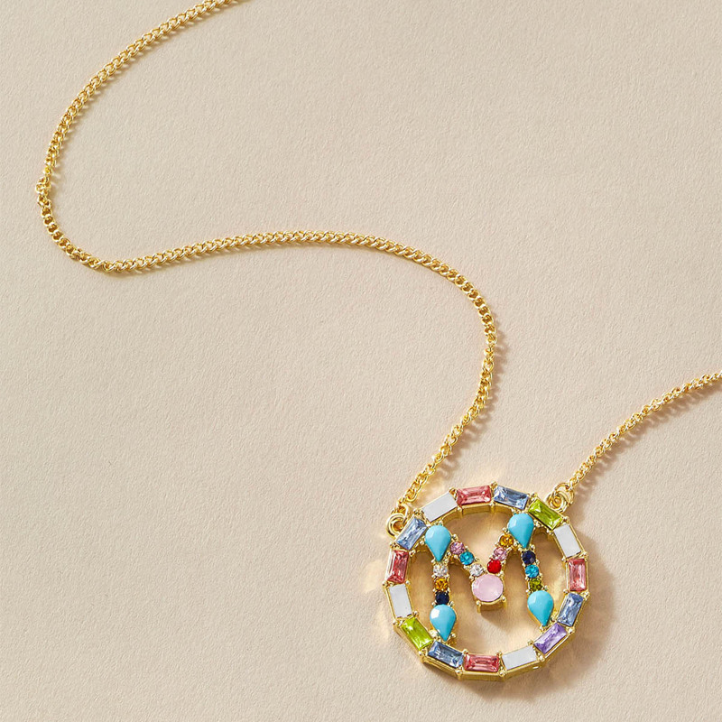 

1pc Rhinestone Engraved Letter Pendant Necklace, Multicolor