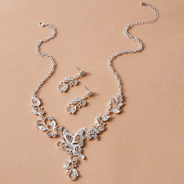 

1шт Ожерелье в форме бабочки, цветка и 1 пара серьги
