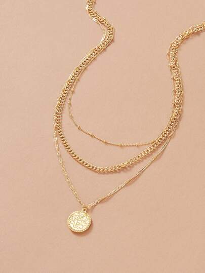 Collana multistrato con pendente con motivo rotondo a triplo strato da 1 pezzo