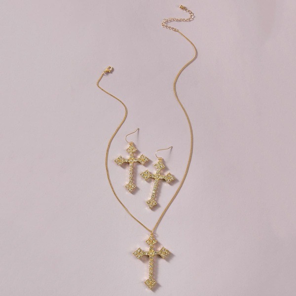 

1pc Cross Pendant Necklace & 1pair Earrings