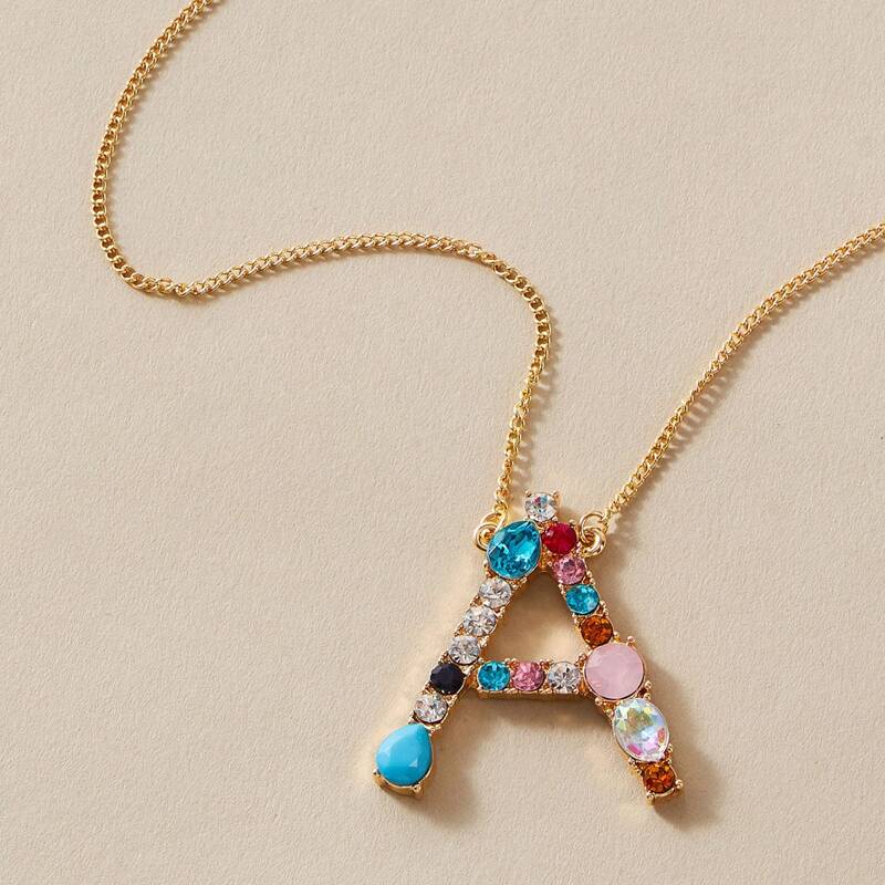 

1pc Rhinestone Decor Letter Pendant Necklace, Multicolor