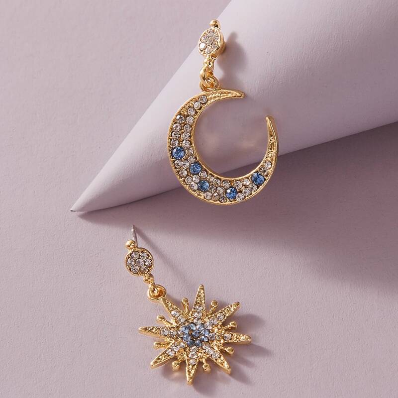

1pair Rhinestone Decor Star & Moon Drop Earrings, Multicolor