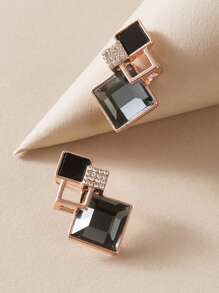 Andkiss 1pair Gemstone Decor Geometric Earrings