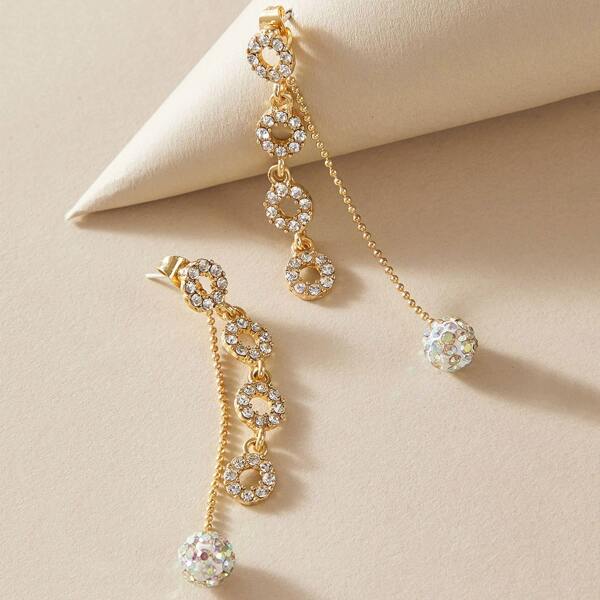 

1pair Rhinestone Engraved Earrings, Gold