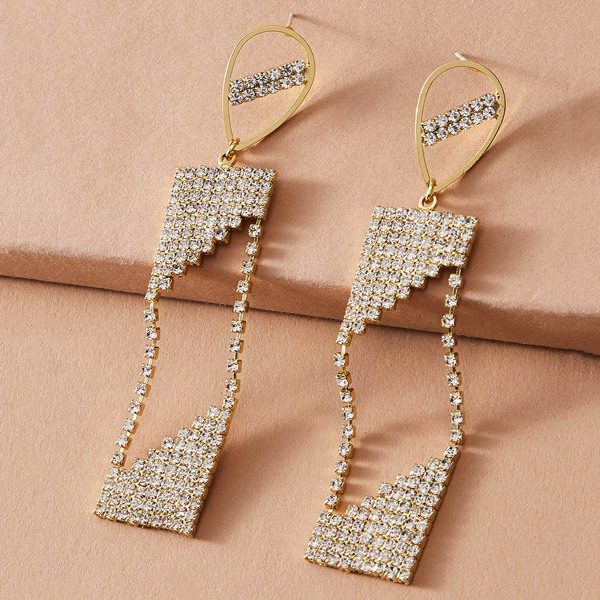 

1pair Rhinestone Decor Geometric Drop Earrings, Gold