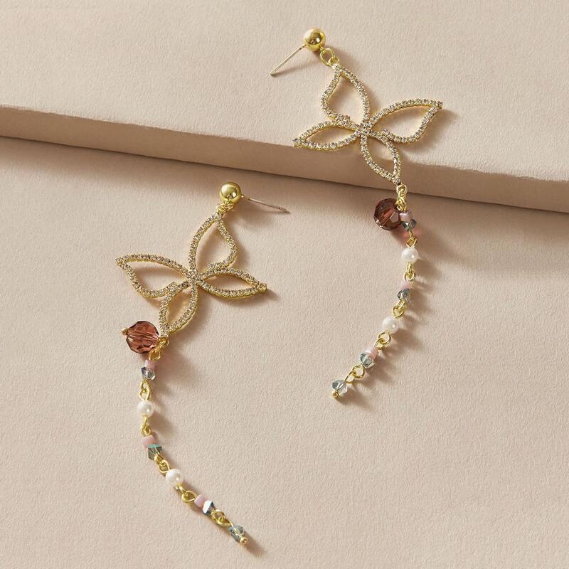 

1pair Rhinestone Engraved Butterfly Drop Earrings, Multicolor