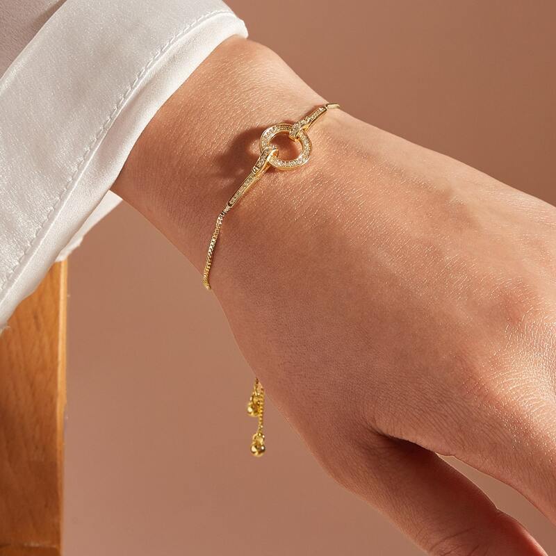 

1pc Rhinestone Decor Adjustable Bracelet, Gold