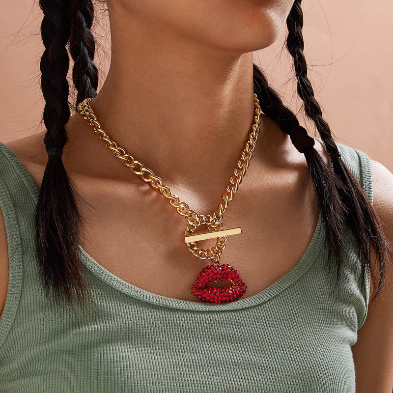 1pc Mouth Decor Chain Necklace, Gold