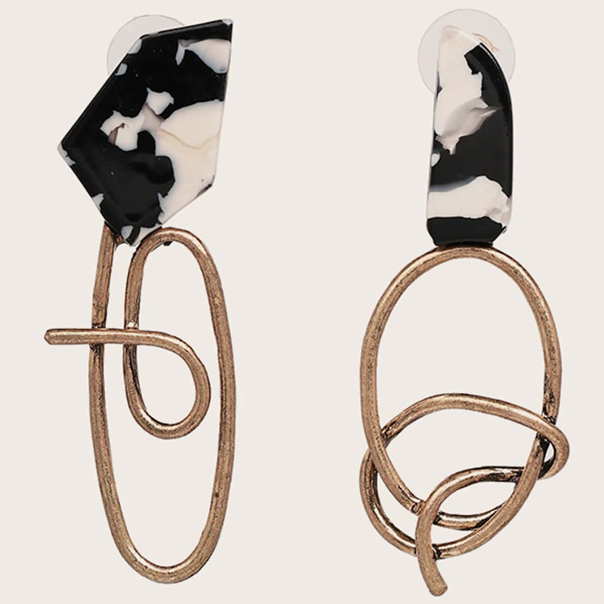 

1pair Marble Pattern Mismatched Drop Earrings, Multicolor