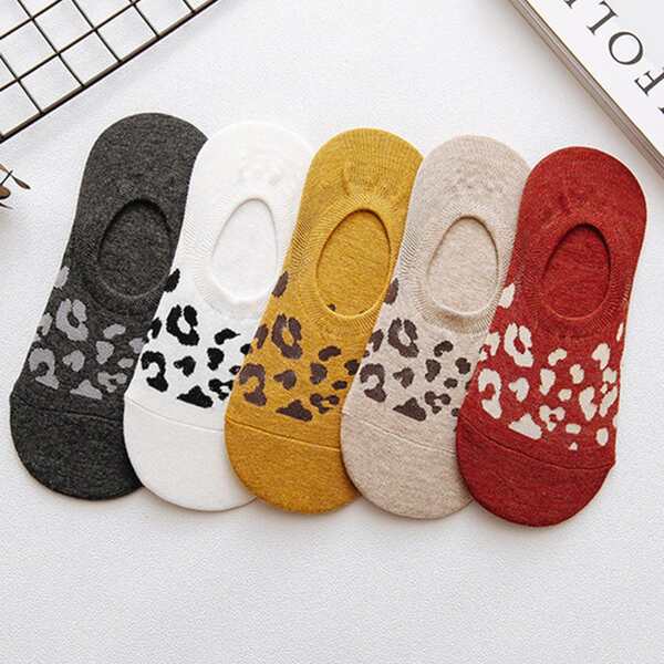 

5pairs Girls Leopard Pattern Socks, Multicolor