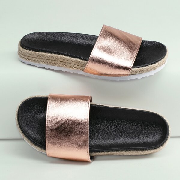 

Metallic Wide Open Toe Band Footbed Slide Sandals, Pink