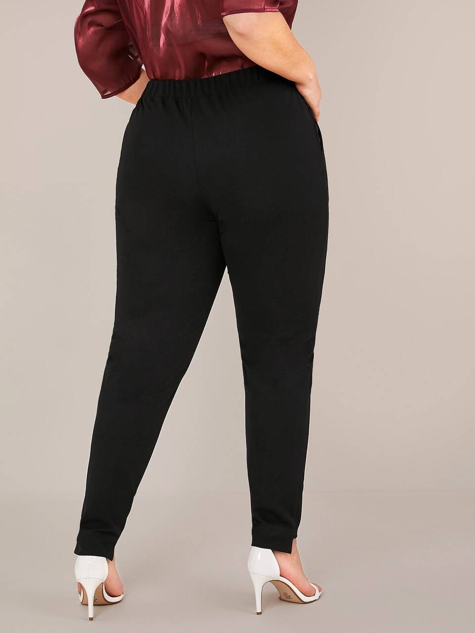 Plus Elastic Waist Slant Pocket High-Low Hem Pants Fall Fashion 2026