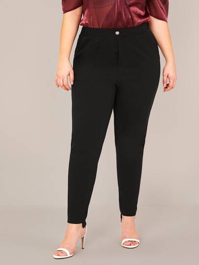 Chikora Plus Elastic Waist Slant Pocket High-Low Hem Pants Fall Fashion 2026