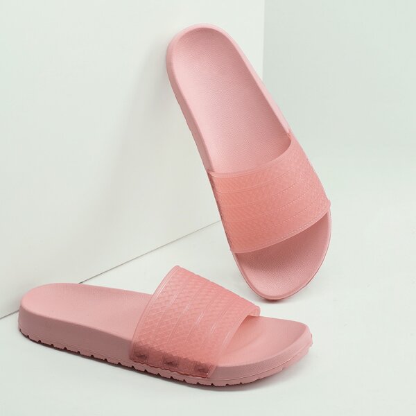 

Textured PVC Open Toe Band Footbed Slide Sandals, Pink