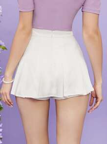 SHEIN Zip Back Boxy Pleated Skort - White - View 2