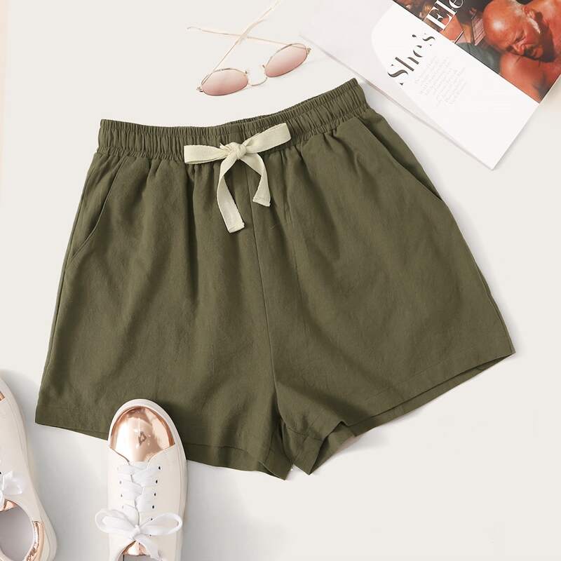 

Drawstring Waist Slant Pocket Shorts, Army green