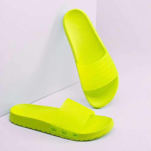 

Textured PVC Open Toe Band Footbed Slide Sandals, Yellow bright