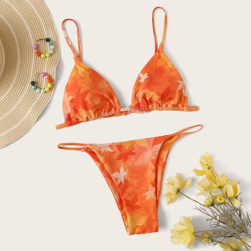 

Maple Leaf Triangle Tanga Bikini Swimsuit, Orange