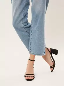 SHUZIA Giày cao gót đế vuông hở mũi thiết kế thoải mái, hợp thời trang cho nữ ngày lễ tình nhân năm mới - màu đen - Xem 2