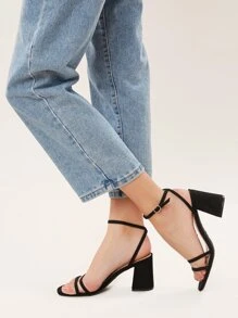 SHUZIA Giày cao gót đế vuông hở mũi thiết kế thoải mái, hợp thời trang cho nữ ngày lễ tình nhân năm mới - màu đen - Xem 3