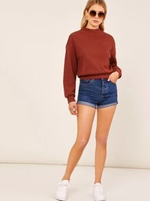 SHEIN Essnce Pullover tejido waffle de cuello alto - Burdeos - Ver 3