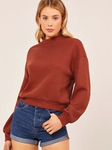 SHEIN Essnce Pullover tejido waffle de cuello alto - Burdeos - Ver 5