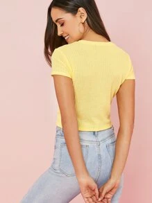 SHEIN Camiseta unicolor tejida waffle - Amarillo - Ver 2