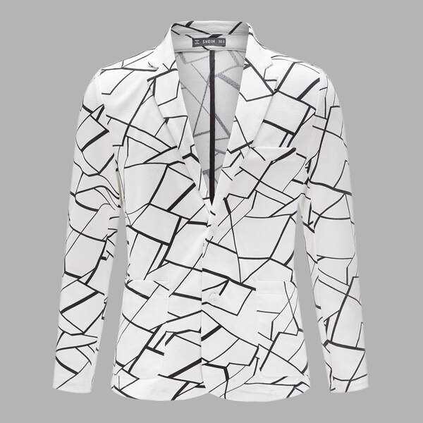 

Men Notch Collar Geo Blazer, White