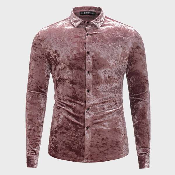 

Men Long Sleeve Velvet Shirt, Pink