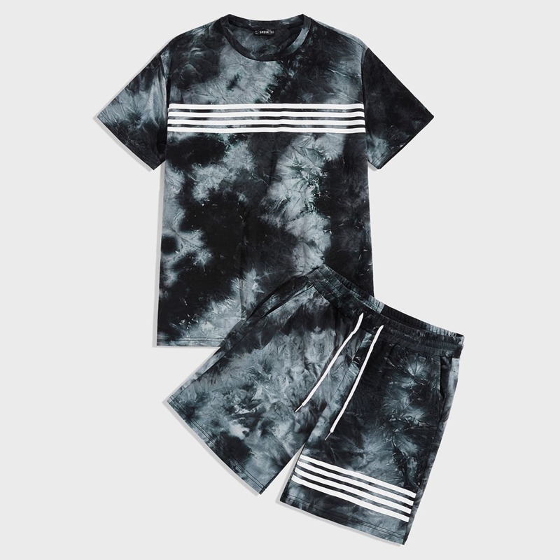 

Guys Tie Dye Striped Top & Sweat Shorts Set, Multicolor