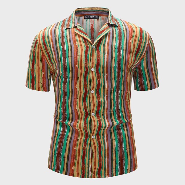 

Men Revere Collar Striped Shirt, Multicolor