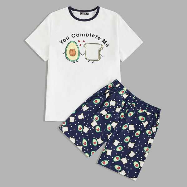 

Men Avocado Print Tee and Slant Pocket Shorts PJ Set, Multicolor