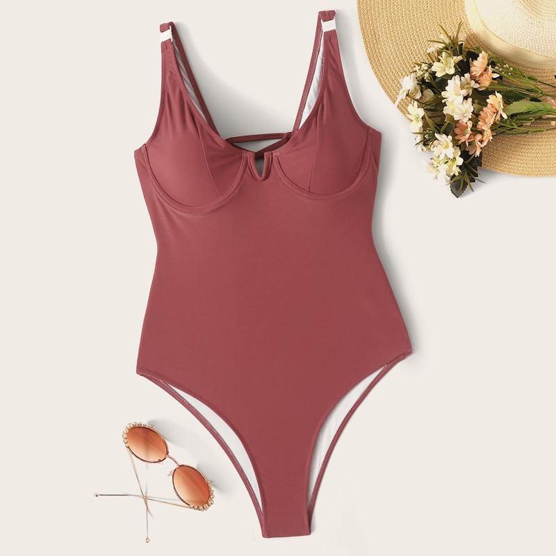 

V Wired Underwired One Piece Swimsuit, Red