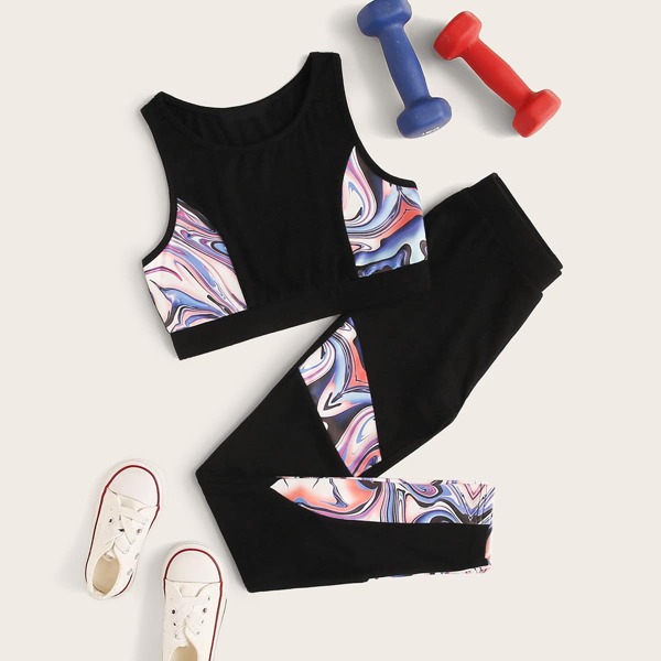 

Girls Colorblock Tank Top and Leggings Set, Black