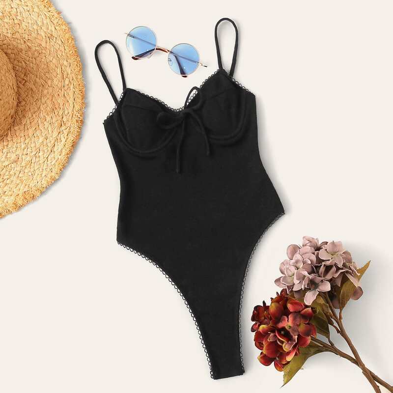 

Contrast Trim Underwired One Piece Swimsuit, Black