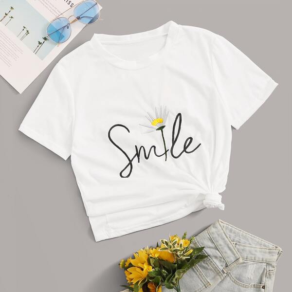 

Футболка с коротким рукавом и текстовым принтом, Белый