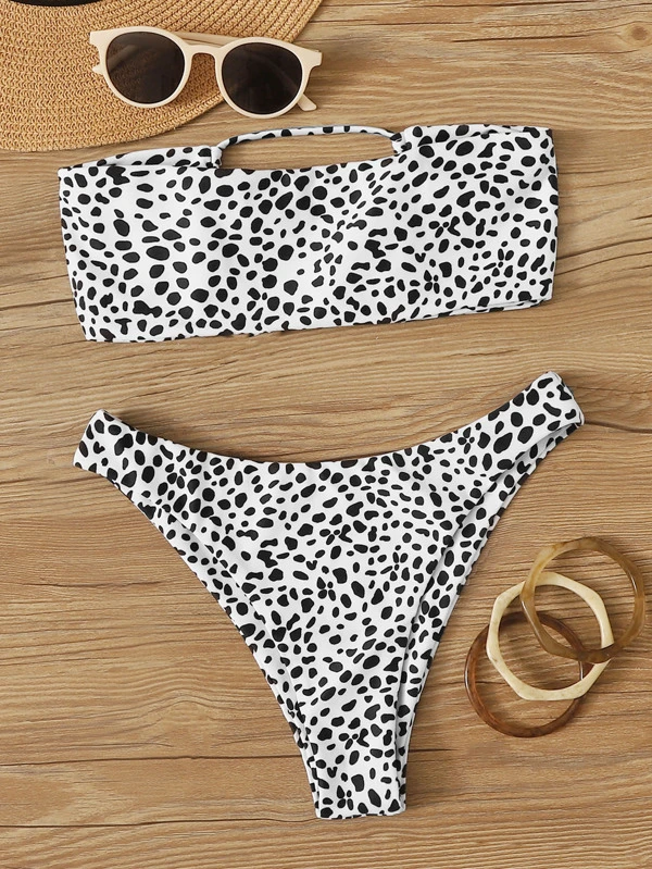 Dalmatian Print Bandeau High Cut Bikini Swimsuit Shein Usa