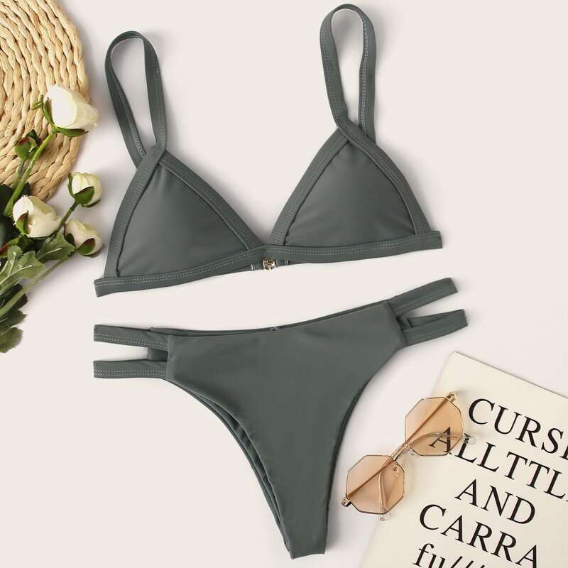 

Cut Out Triangle Bikini Swimsuit, Grey
