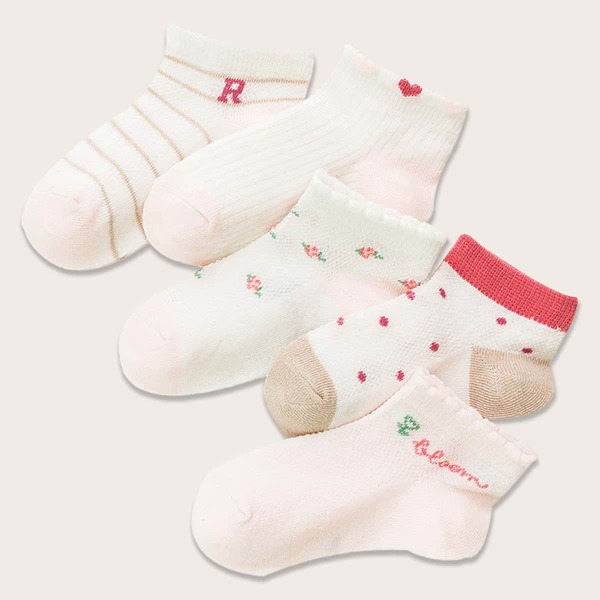 

5pairs Toddler Girls Striped & Floral Socks, Multicolor
