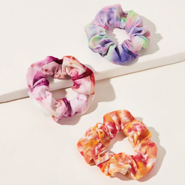 

3pcs Tie Dye Crumpled Scrunchie, Multicolor