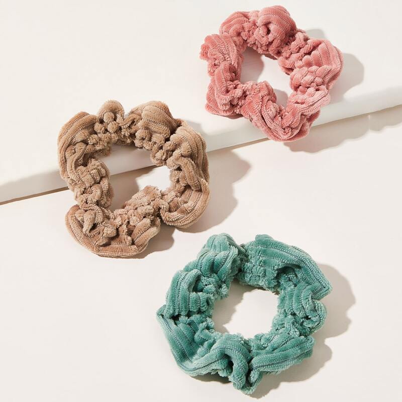 

3pcs Ribbed Crumpled Scrunchie, Multicolor