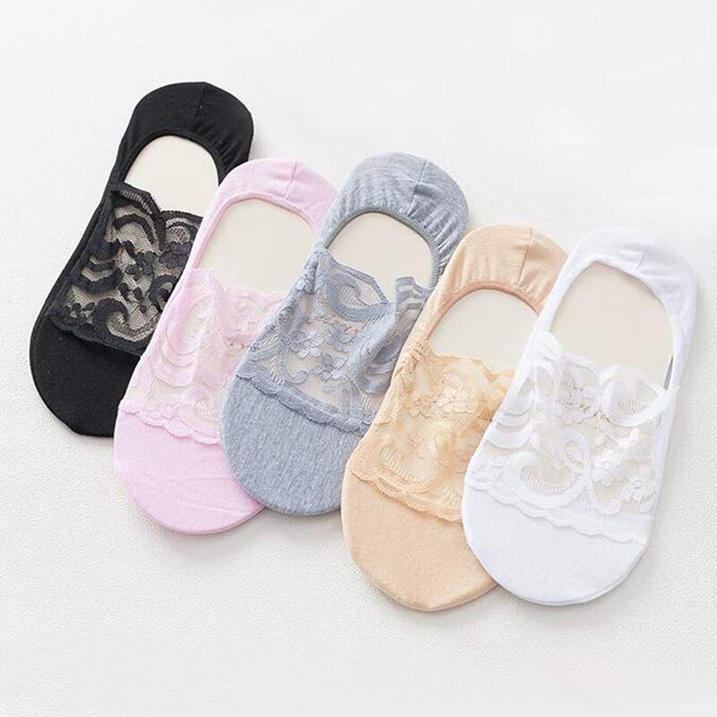 

5pairs Floral Pattern Mesh Stitching Socks, Multicolor