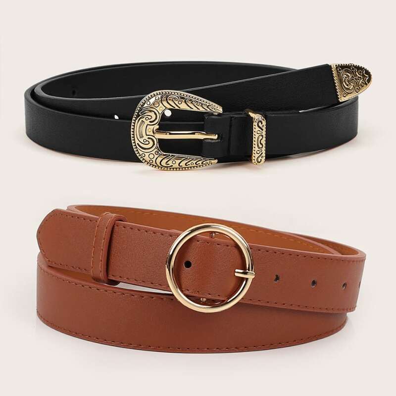 

2pcs Stitching Metal Buckle Belt Set, Multicolor
