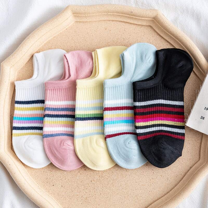 

5pairs Striped Pattern Ankle Socks, Multicolor