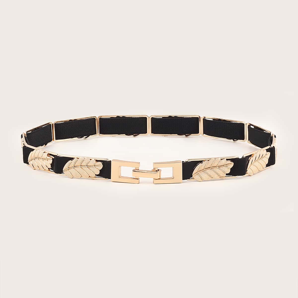 

Leaf Decor Metal Buckle Belt, Black
